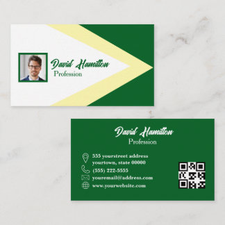 Carte De Visite Code QR photo géométrique vert blanc jaune