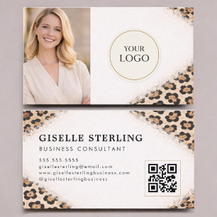 Carte De Visite Code QR photo logo imprimé léopard guépard