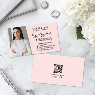 Carte De Visite Code QR Photo Logo Rose Moderne Professionnel