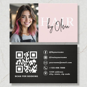 Carte De Visite Code QR Photo Métallisé Rose Pâle Coiffeur