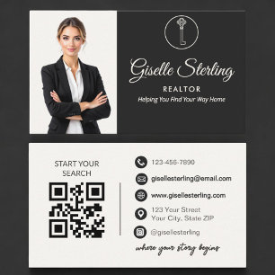 Carte De Visite Code QR photo neutre d'agent immobilier de luxe