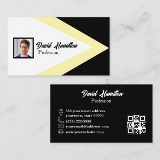 Carte De Visite Code QR photo noir blanc jaune géométrique