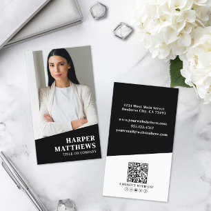 Carte De Visite Code QR Photo Noir Vertical