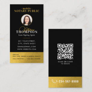 Carte De Visite Code QR photo Notaire Signataire Black Gold