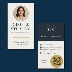 Carte De Visite Code QR photo or et bleu marine