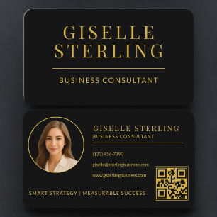 Carte De Visite Code QR photo Or Noir Consultant en Affaires