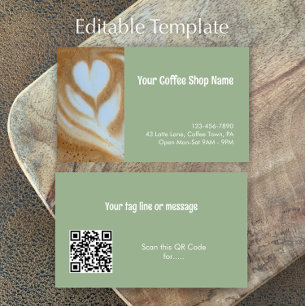 Carte De Visite Code QR photo personnalisé de salon de thé vert sa
