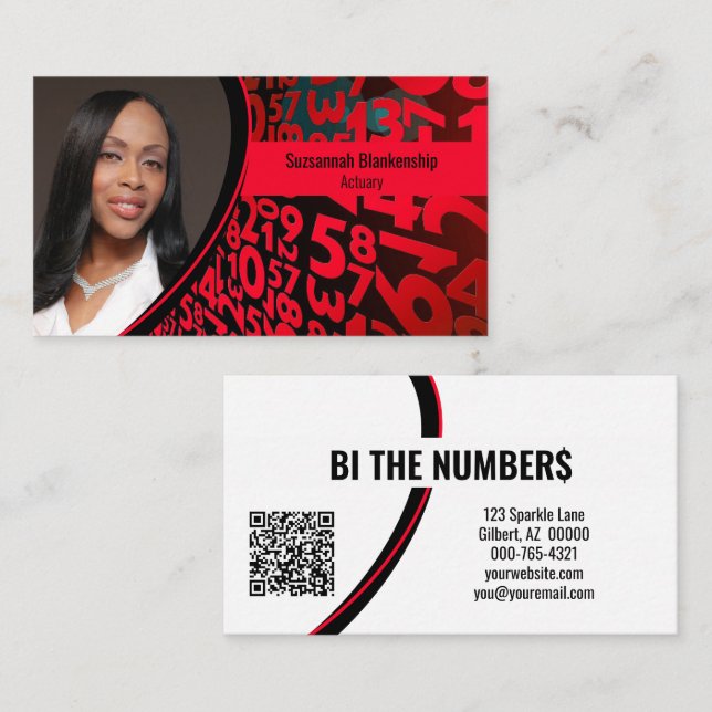 Carte De Visite Code QR photo personnalisé en rouge noir (Devant / Derrière)
