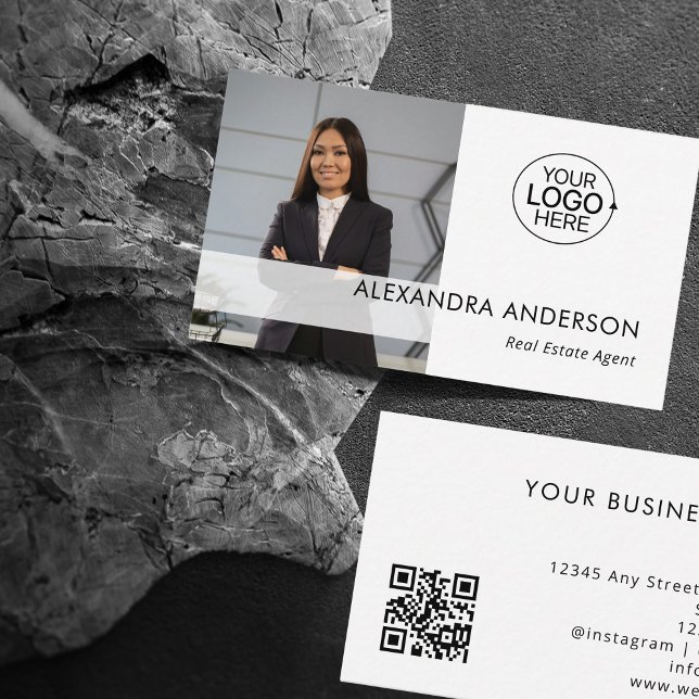 Carte De Visite Code QR photo professionnel minimaliste du logo pr (Minimal Business Logo Professional Photo QR Code Business Card)
