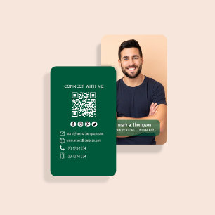 Carte De Visite Code QR Photo Vert Foncé Connectez-vous Avec Moi