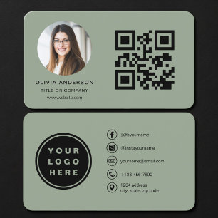 Carte De Visite Code QR Photo Vert Sauge