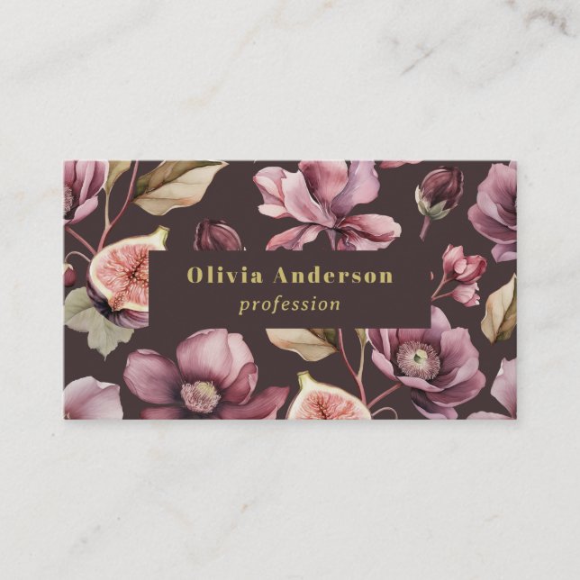 Carte De Visite code QR Plum Dark Floral Féminin Chic (Devant)