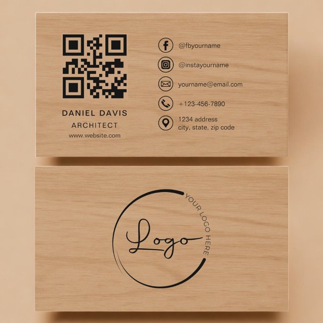 Carte De Visite Code QR professionnel Architecte Bois (Créateur téléchargé)
