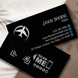 Carte De Visite Code QR professionnel Aviation Marine Blue Modern