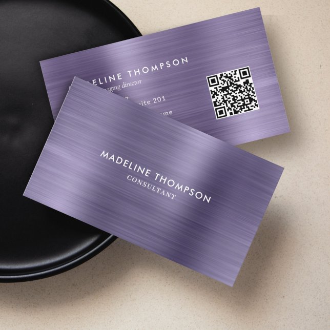 Carte De Visite Code QR professionnel brossé en métal de minuit vi (Créateur téléchargé)