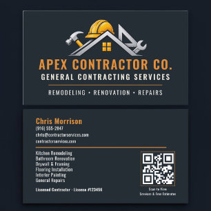 Carte De Visite Code QR professionnel de l'entrepreneur en constru