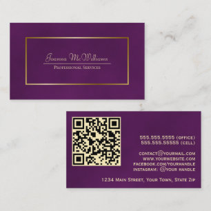 Carte De Visite Code QR professionnel élégant Plum Purple & Gold