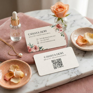 Carte De Visite Code QR Professionnel Fleur de Rose Aquarelle Beau