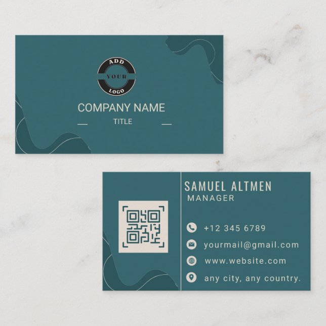 Carte De Visite Code QR Professionnel Luxe Sarcelle et Crème (Devant / Derrière)