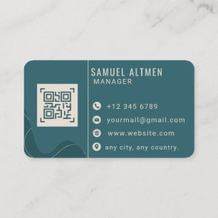 Carte De Visite Code QR Professionnel Luxe Sarcelle et Crème