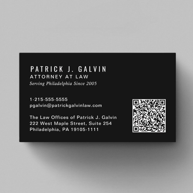 Carte De Visite Code QR Professionnel Minimal Noir (Minimal Professional QR Code Black Business Card)