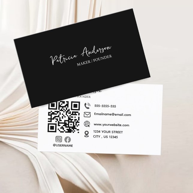 Carte De Visite Code QR professionnel minimal noir blanc (Minimal Professional QR Code Black White Business Card)