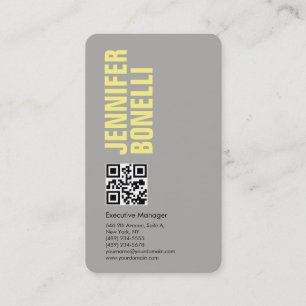 Carte De Visite Code QR professionnel minimaliste gris gras jaune
