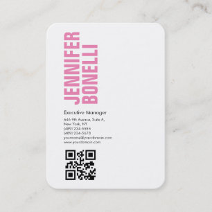 Carte De Visite Code QR professionnel minimaliste rose gras blanc