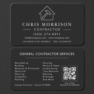 Carte De Visite Code QR professionnel noir et argent pour entrepre