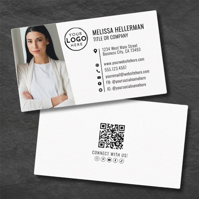 Carte De Visite Code QR Professionnel Photo Votre Logo (Professional Photo QR Code Company Your Logo Business Card)