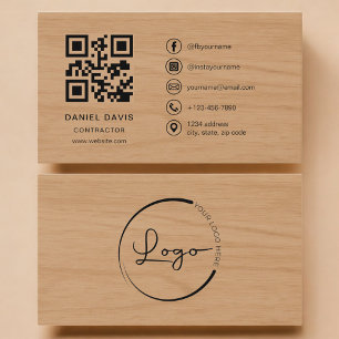 Carte De Visite Code QR professionnel pour entrepreneur en bois