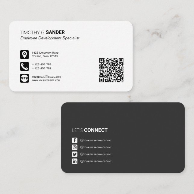 Carte De Visite Code QR professionnel réseau social personnel (Devant / Derrière)