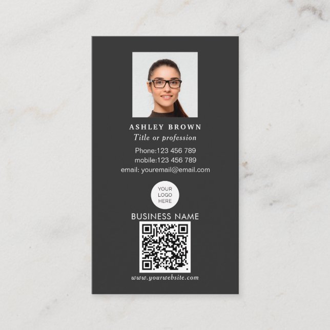 Carte De Visite Code QR professionnel Simple Logo moderne photo Bu (Devant)