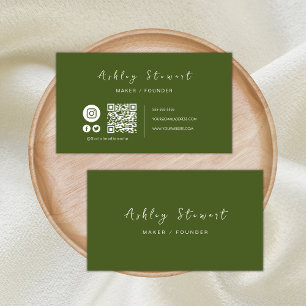 Carte De Visite Code Qr professionnel Social Media Moss Green