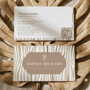 Carte De Visite Code QR rayures imprimé zèbre or élégant luxe