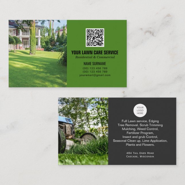 Carte De Visite Code QR Réseau de soins de pelouse moderne  (Devant / Derrière)