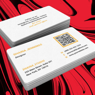 Carte De Visite Code QR Réseau Moderne Noir Orange Blanc