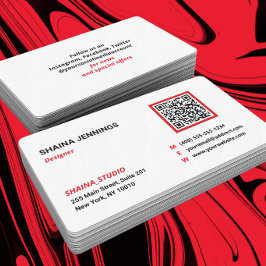 Carte De Visite Code QR Réseau Moderne Noir Rouge Blanc