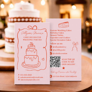 Carte De Visite Code qr rétro rouge français Scribbles gâteau déco