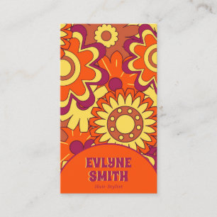 Carte De Visite Code QR rétro Super Floral tendance Boho Bold