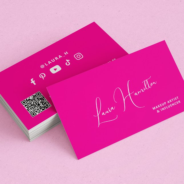 Carte De Visite Code QR rose chaud influenceuse beauté moderne  (Créateur téléchargé)