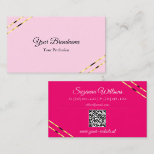 Carte De Visite Code QR rose clair et chaud avec lignes dorées