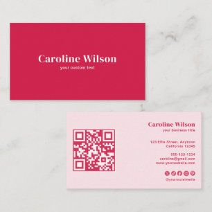 Carte De Visite Code QR rose et rouge moderne pour les médias soci