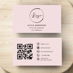 Carte De Visite Code QR rose pour entreprise professionnelle