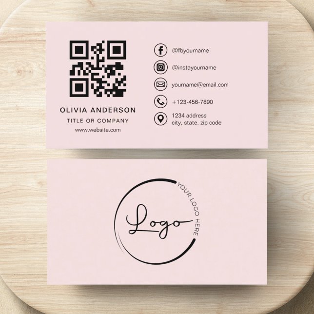 Carte De Visite Code QR rose pour entreprise professionnelle (Créateur téléchargé)