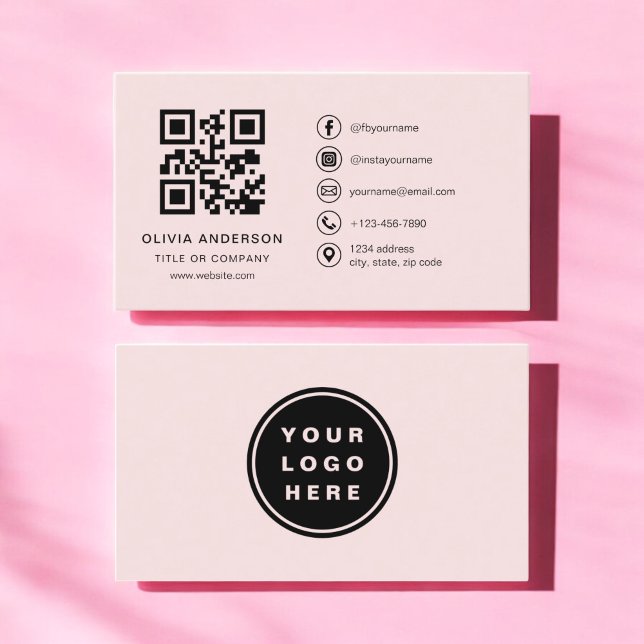 Carte De Visite Code QR rose pour entreprise professionnelle (Créateur téléchargé)