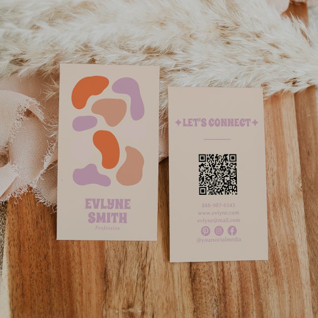 Carte De Visite Code QR rose rétro Abstrait Super Girly (Créateur téléchargé)