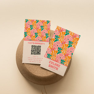 Carte De Visite Code QR rose rétro Super Floral tendance