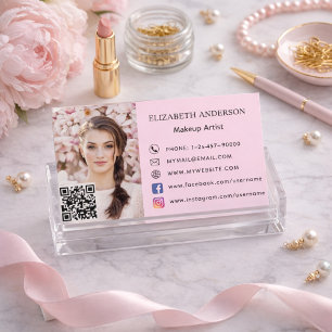Carte De Visite Code qr rose vif photo sur les médias sociaux