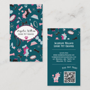 Carte De Visite Code QR Salle de toilettage pour animaux Teal Girl